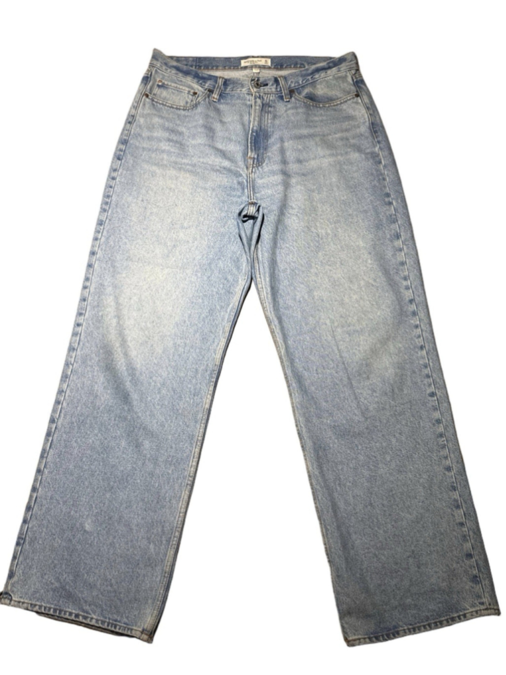 Abercrombie & Fitch 90 Relaxed Jeans 30 Curve Love High Rise Light Wash Wide Leg - Picture 2 of 6